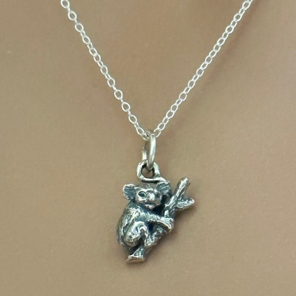 Sterling Silver Oxidized Sterling Silver 3D Koala Bear in a Tree Necklace